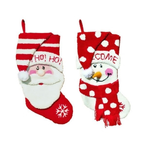 2 Plush Hooked Santa Claus and Snowman Red and White Christmas Stockings 18.5 - All