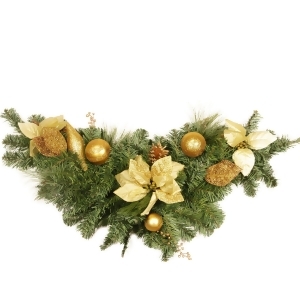 36 Pre-Decorated Pine Gold Poinsettia and Ornament Adorned Artificial Christmas Swag Unlit - All
