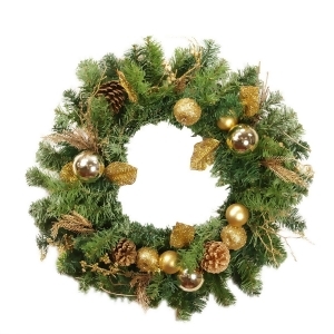 24 Pre-Decorated Gold Pine Cone Apple and Ball Ornament Artificial Christmas Wreath Unlit - All