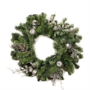 24 Pre-Decorated Silver Fruit Holly Berry and Leaf Artificial Christmas Wreath Unlit - All