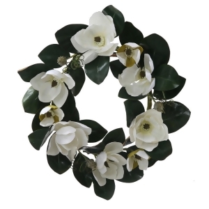26 White Magnolia Flower and Leaves Artificial Silk Floral Wreath Unlit - All