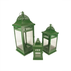 Set of 3 Green Garden Getaway Ornate Pillar Candle Holder Lanterns 20.5 - All
