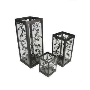 Set of 3 Black French Country Garden Floral Pillar Candle Holder Lanterns 12 - All