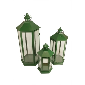 Set of 3 Green Traditional Style Pillar Candle Holder Lanterns 27 - All