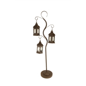 50.5 Rustic Brown Pillar Candle Holder Tree with 3 Decorative Lanterns - All