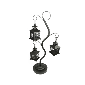 27.25 Black Mission Style Tea Light Candle Holder Tree with 3 Lanterns - All