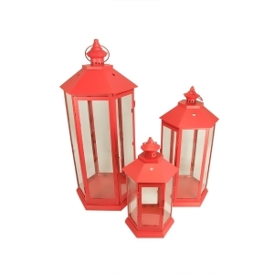 Set of 3 Red Traditional Style Pillar Candle Holder Lanterns 27 - All