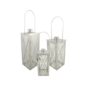 Set of 3 Silver Stainless Steel Finish Cottage Style Pillar Candle Holder Lanterns 18 - All