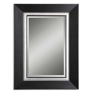 54 Black and Silver Leaf Wood Framed Beveled Rectangular Wall Mirror - All