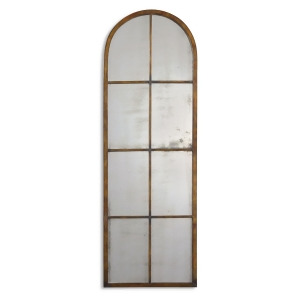 50 Antiqued Maple Brown Gold Window Shaped Metal Framed Arch Wall Mirror - All