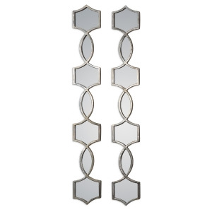 Set of 2 Plated Oxidized Silver Metal Framed Geometric Wall Mirrors 45 - All