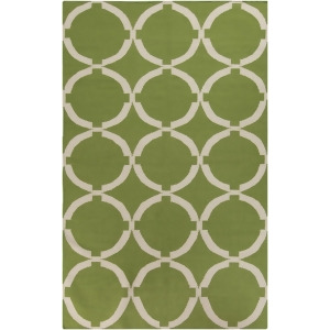 2' x 3' Coupled Circles Fern Green and White Hand Woven Wool Area Throw Rug - All