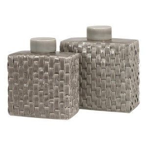 Set of 2 Chic Soft Gray Woven Textured Lidded Square Ceramic Canisters - All