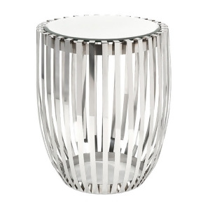 22 Sophisticated Polished Steel Rib and Mirrored Top Drum Accent Table - All