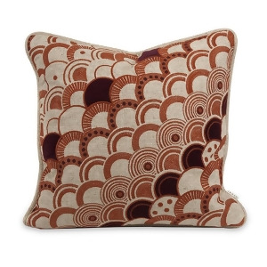 16 Patna Deep Amber and Red Embroidered Scallop Pattern Pillow with Down Insert - All