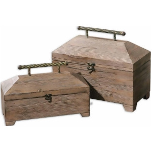 Set of 2 Antiqued Natural Wood Decorative Lidded Storage Boxes 16 - All