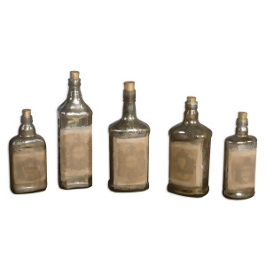 Set of 5 Antiqued French-Style Decorative Mercery Glass Recycled Bottles 12 - All