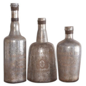 Set of 3 Antiqued Lamaison Du Rot Silver Brown Mercury Glass Bottles 15 - All