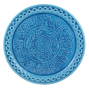 16.5 L'Eau de Fleur Turquoise Blue Embossed Rose Floral Decorative Plate Platter - All