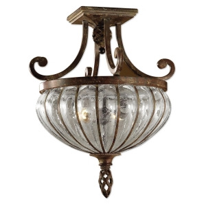 19 Elegant Clear Blown Glass Clay Patina Iron Ceiling Light Fixture - All