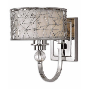 11 Contemporary Nickel Plated Metal Silk Drum Shade Vanity Wall Sconce - All