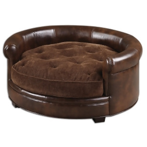35 Russet Brown Faux Leather and Tufted Plush Cushion Designer Dog Pet Bed - All
