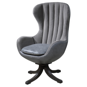 47 Reardon Channel Tufted Gray Velvet Faux Leather Expresso Swivel Armchair - All