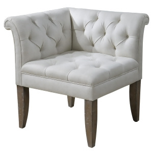 31 Leksi Ecru Button Tufted Linen Distressed Wood Corner Chair - All