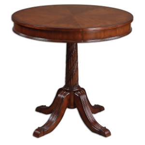 32 Darrow Pecan Brown Inlaid Carved Wood Round Accent Pedestal Side Table - All