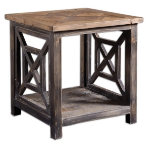 22 Carter Rustic Black Gray Criss Cross Patterned Reclaimed Wood End Table - All