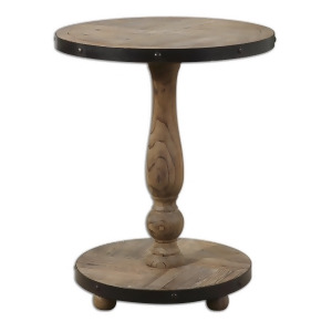 26 Leshko Weathered Wood Aged Black Metal Round Accent Pedestal Side Table - All