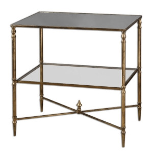 26 Collier Antiqued Gold Leaf Iron Glass Mirror Accent Side Table - All