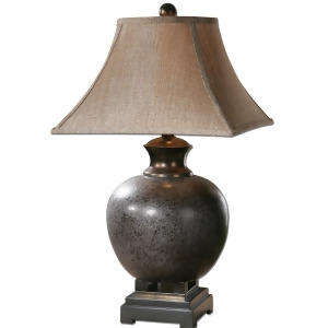 29 Mottled Rust Brown Taupe Linen Square Bell Shade Table Lamp - All