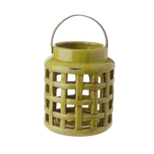 8.25 Tea Garden Caladium Leaf Green Glazed Terracotta Crackled Decorative Pillar Candle Lantern - All