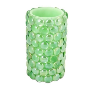 6 Green Beaded Led Lighted Battery Operated Flameless Pillar Candle Amber Flicker Flame - All
