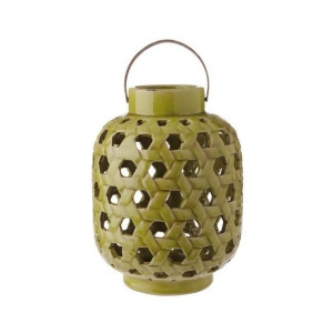 12.5 Tea Garden Caladium Leaf Green Glazed Terracotta Crackled Decorative Pillar Candle Lantern - All