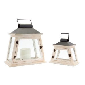 Set of 2 Cottage-Style Distressed White and Black Pillar Candle Lanterns - All