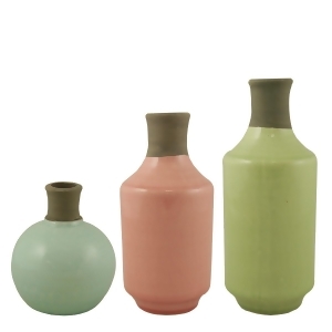 Set of 3 L'Eau de Fleur Spring Pastel Pink Blue Green Glazed Terracotta Crackled Decorative Bottles 9.5 - All