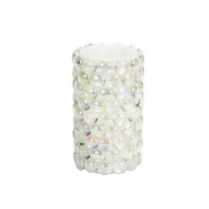 6 White Beaded Led Lighted Battery Operated Flameless Pillar Candle Amber Flicker Flame - All
