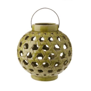 10.25 Tea Garden Caladium Leaf Green Glazed Terracotta Crackled Decorative Pillar Candle Lantern - All