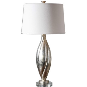31 Champagne Silver Leaf Off-White Round Tapered Drum Shade Table Lamp - All