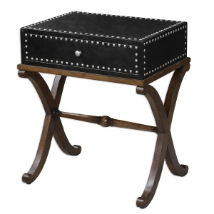 29 Angeline Black Faux Leather Studded Trim Wood 1-Drawer Accent Side Table - All