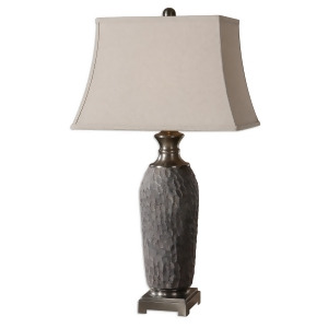 36 Stone Bronze Textured Ceramic Oatmeal Rectangular Bell Shade Table Lamp - All