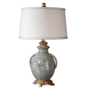 29 Distressed Blue Ceramic Urn Off-White Round Tapered Drum Shade Table Lamp - All
