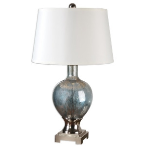32 Blue Mercury Glass Chrome White Round Tapered Drum Shade Table Lamp - All