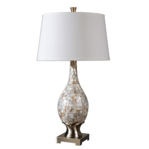 33 Mother of Pearl Aluminum White Round Tapered Drum Shade Table Lamp - All
