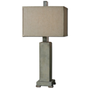 33 Concrete Brushed Aluminum Oatmeal Linen Rectangular Box Shade Table Lamp - All
