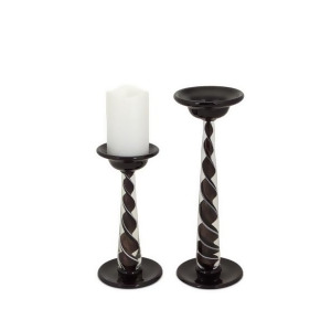 UPC 257554350987 product image for Set of 2 Dark Elegance Black Swirled Glitter Pillar Candle Holders 9.5
