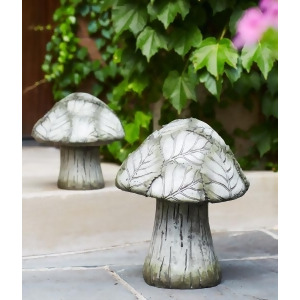 Set of 2 Mushroom Outdoor Garden Patio Figures with Green Leafy Caps 8 12 - All