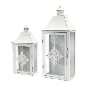 Set of 2 Vintage Rose White Distressed Pillar Candle Lanterns 19.5 - All